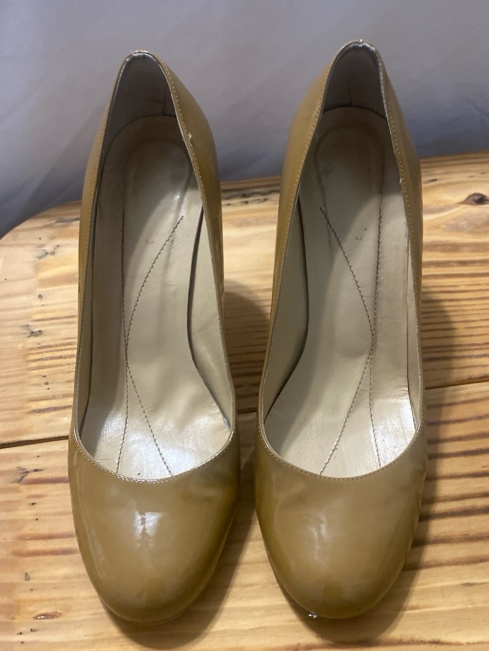 kate spade Camel Patent Round-Toe High Heel Pumps